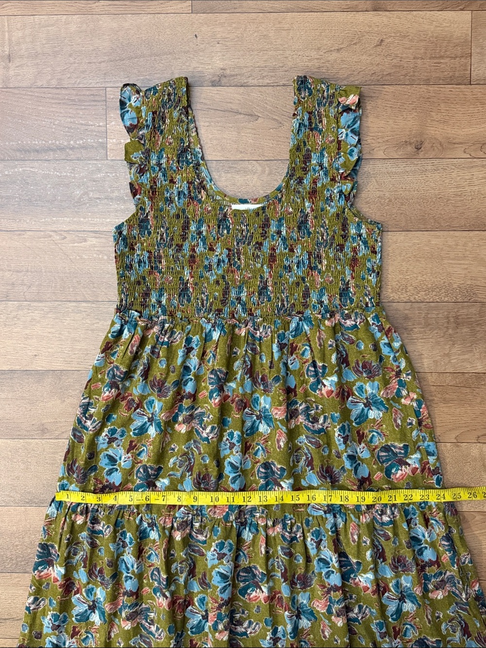 Natural Life Size Large Olivia Smocked Maxi Dress In Olive Floral Vacation Comfy - Picture 9 of 14